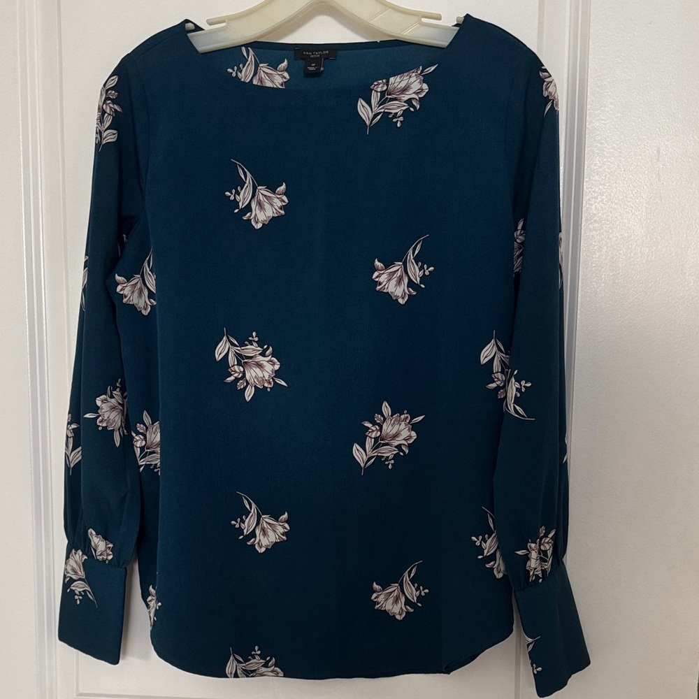 Ann Taylor Teal Floral Blouse